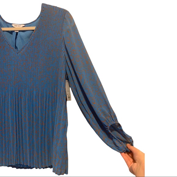 NWT Nine West Pleated V-Neck Top - Balloon Sleeves Animal Print Work Going Out - Picture 5 of 12